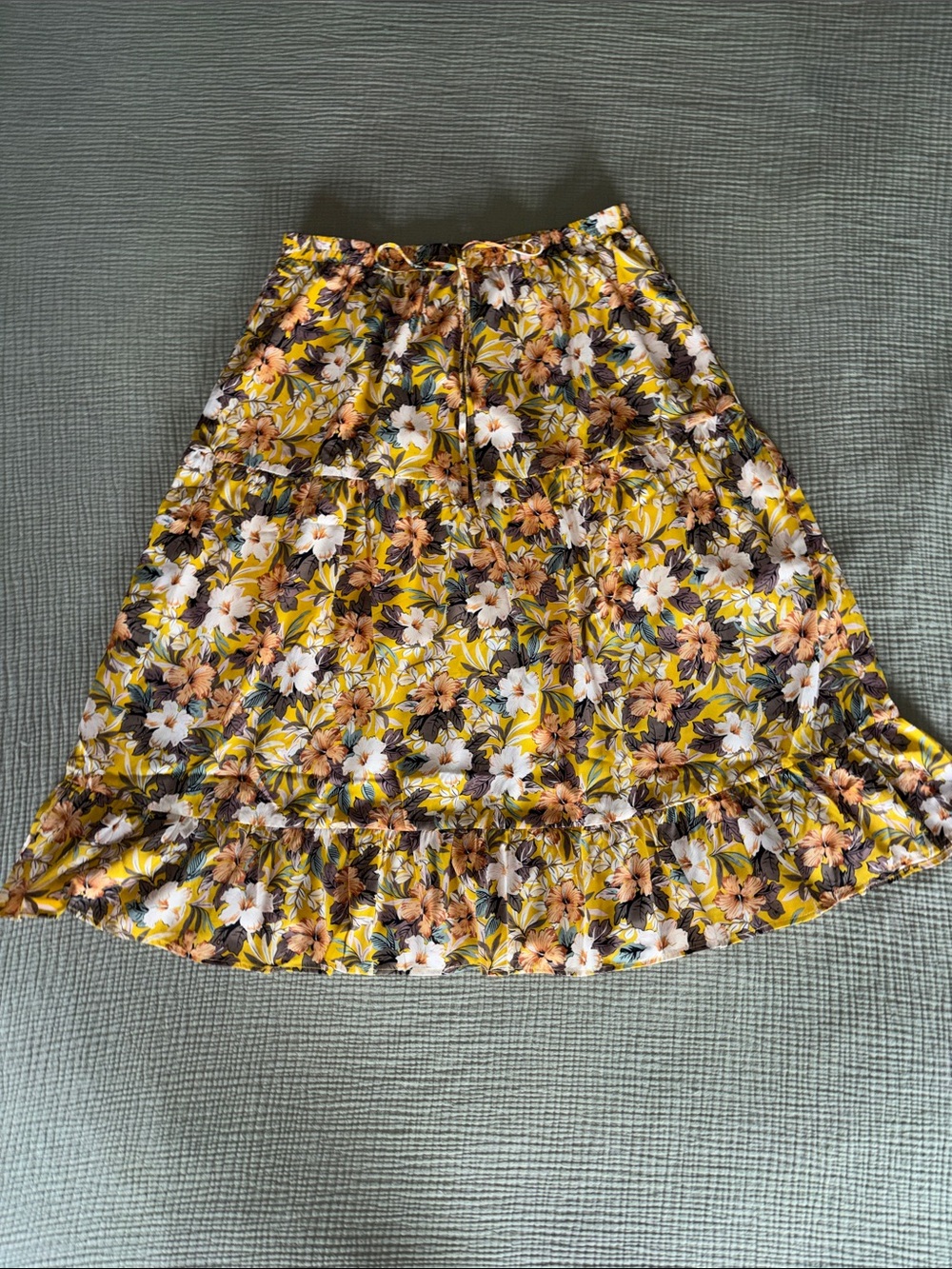 Yellow Floral A-Line Tiered Skirt